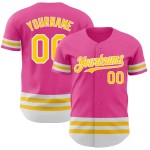 Custom Pink Yellow-White Line Authentic Baseball Jersey Custom Pink Yellow-White Line Authentic Baseball Jersey