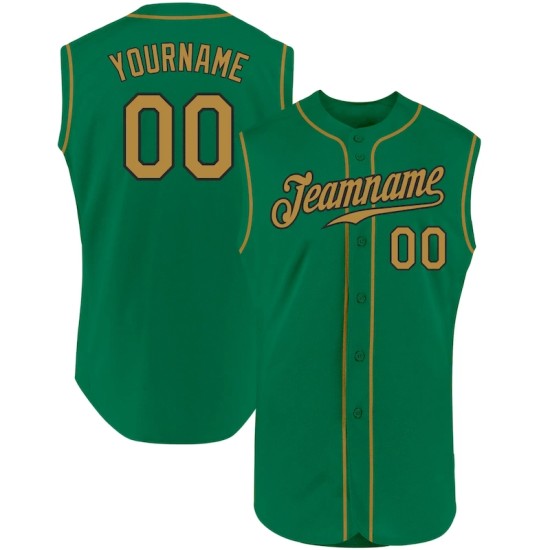 Custom Kelly Green Old Gold-Black Authentic Sleeveless Baseball Jersey Custom Kelly Green Old Gold-Black Authentic Sleeveless Baseball Jersey
